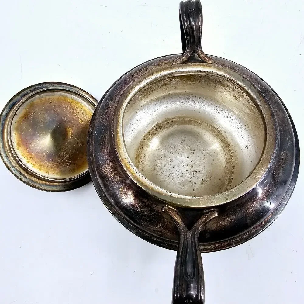 Vintage WWII Era USN Reed & Barton Silver Soldered US Navy Bowl w/ Lid 3610
